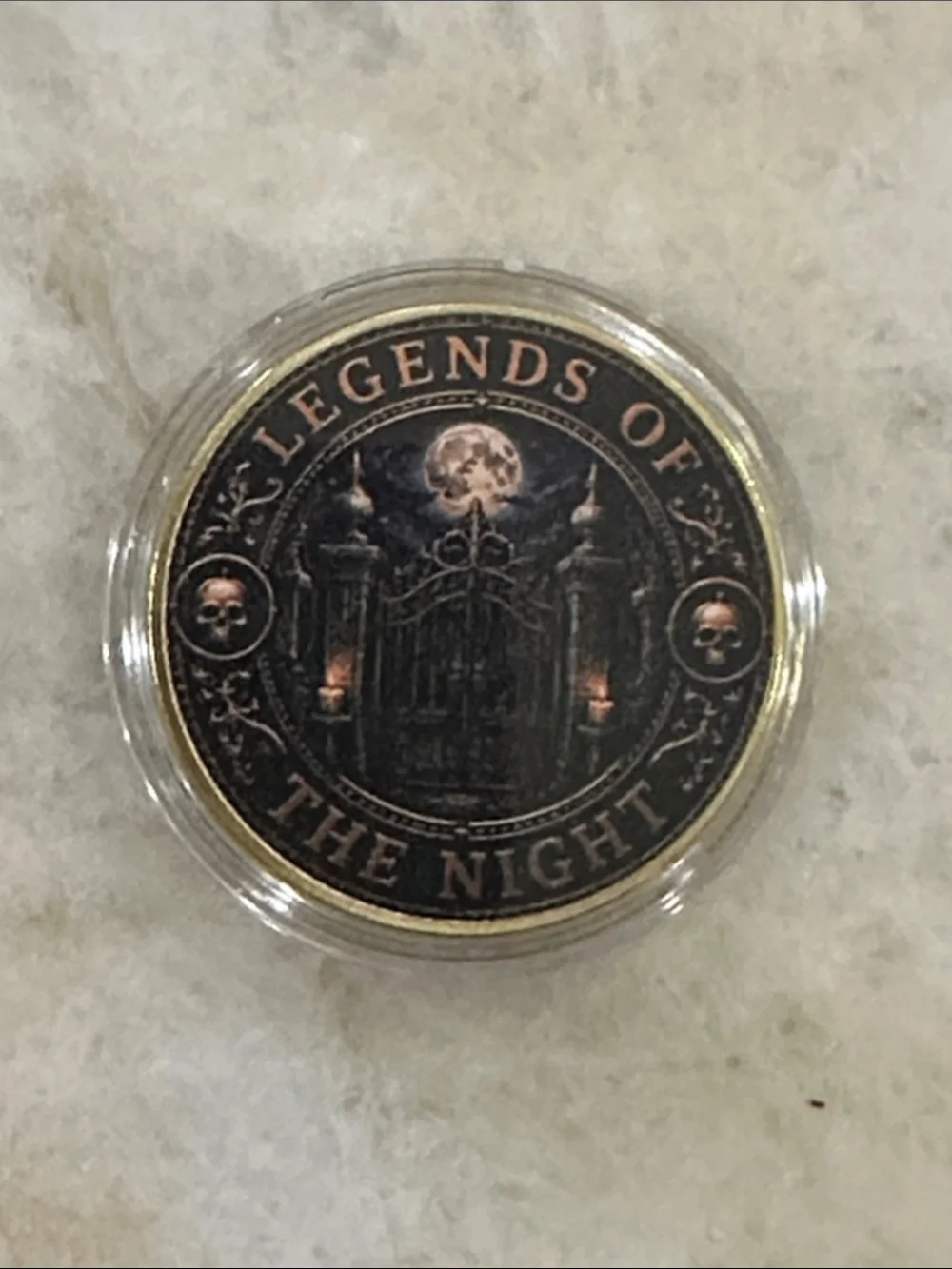 Gothic Moonlit Cemetery Decorative Coin - Black & Gold